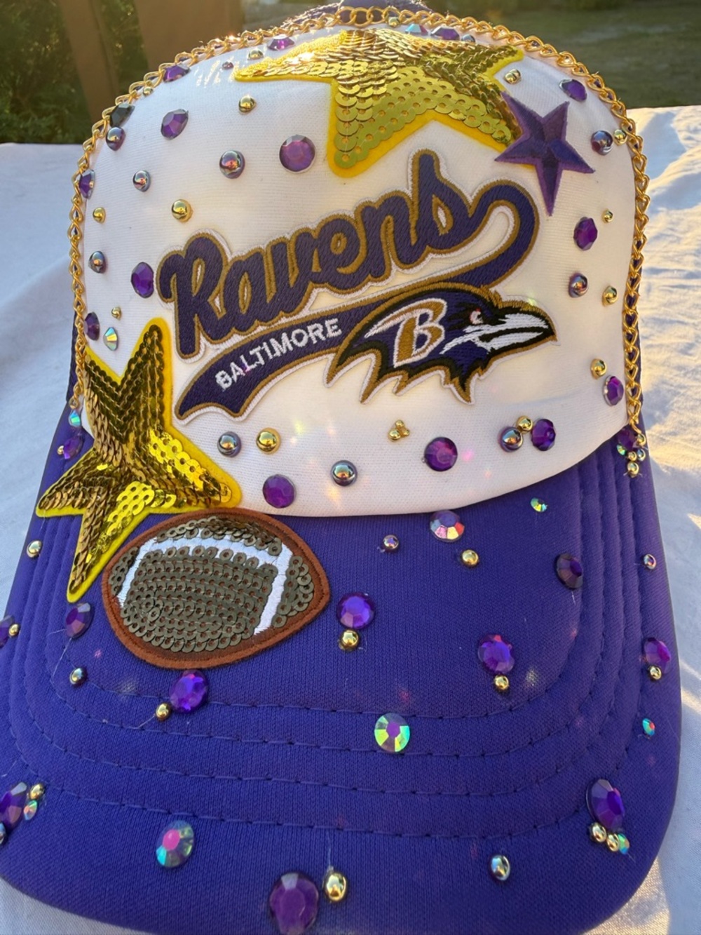 Women’s custom Embellished Purple & White Cap